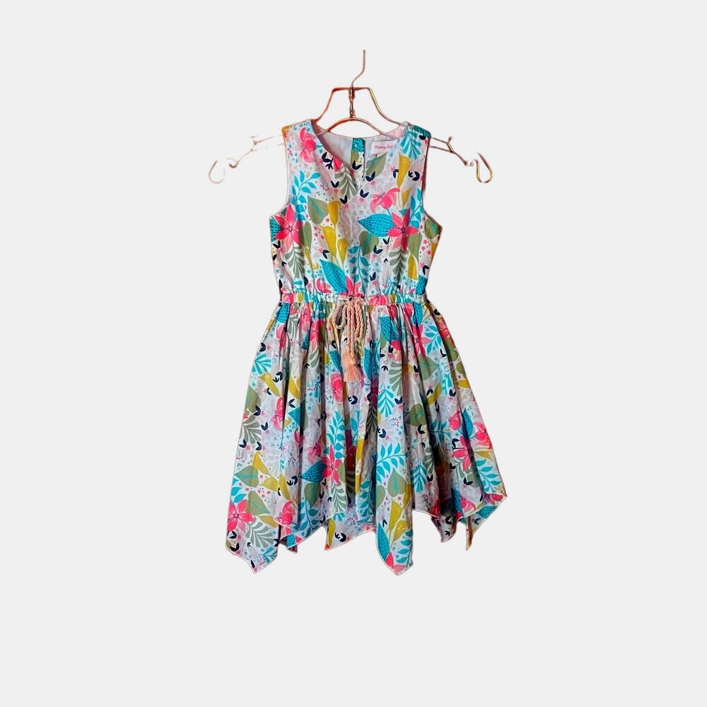 Tommy Bahama Girls Lined Elastic Drawstring Waist Handkerchief Hem Dress Sz 5T